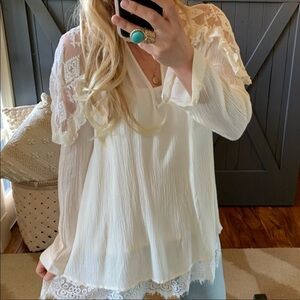 Baby blue boho lace sleeve top